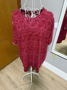 Free People Raspberry Red Patterned Short Sleeve Tee